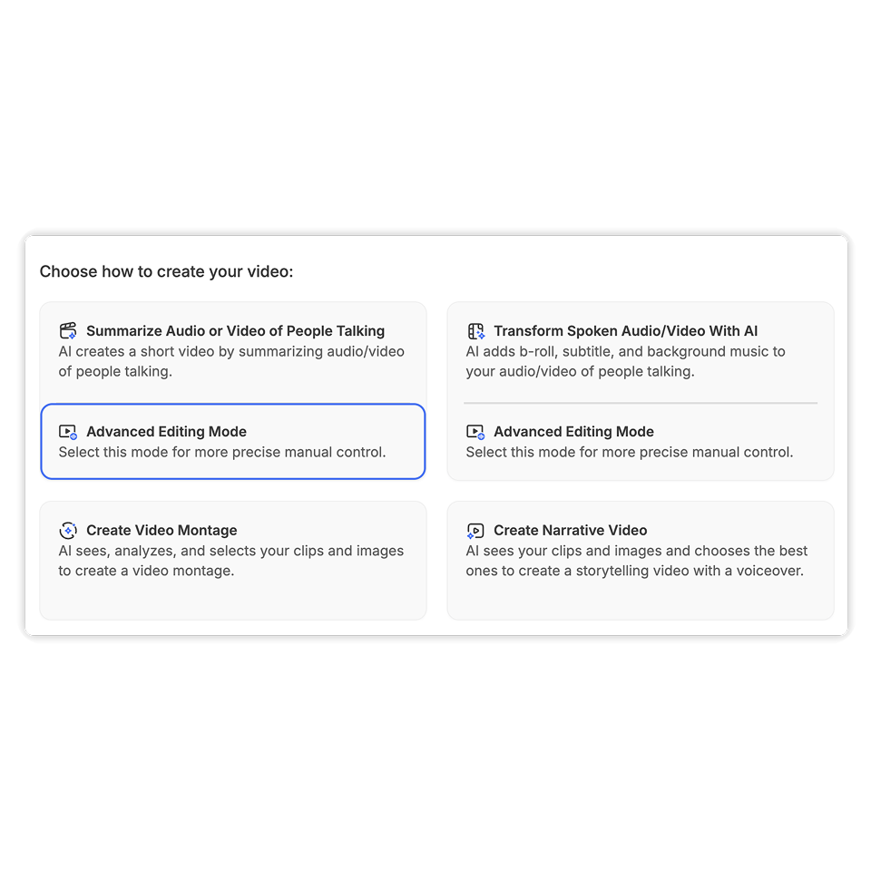 Advanced Editing Mode options shown inside Visla